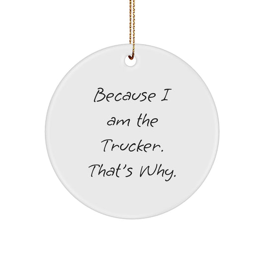 Funny Trucker Gifts from Men Friends to Trucker Friends Because I Am The Trucker. That's Why. - Christmas Unique Circle Ornament - Image 1