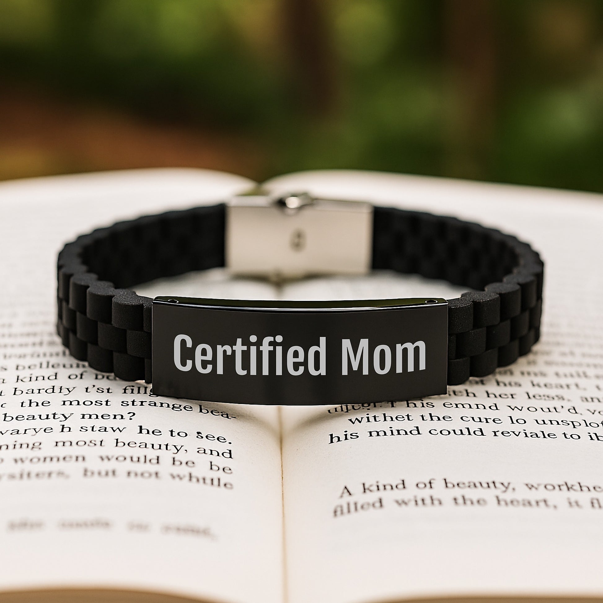 Certified Mom Funny Birthday Unique Gift from Mom to Mom, Glide lock Clasp Silicone Stainless Steel Adjustable Black Bracelet for Mom's Special Day - Image 2