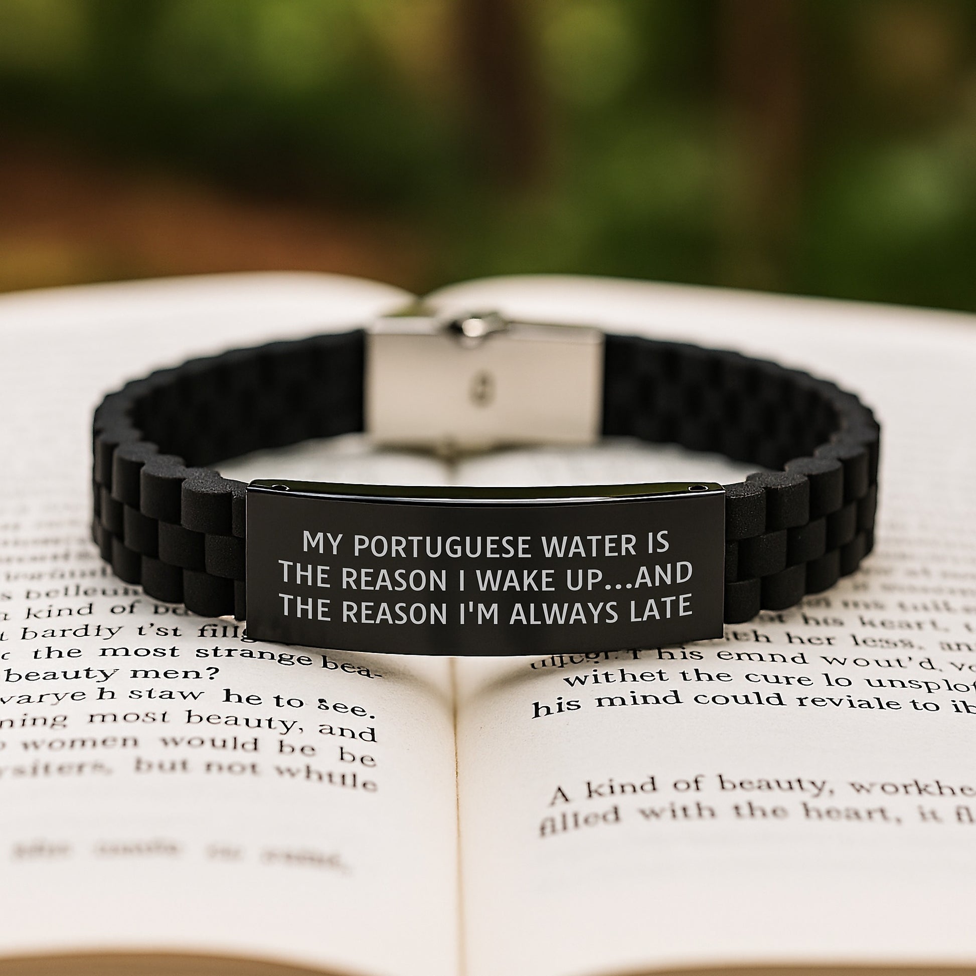 Portuguese Water Dog Gifts, Funny Quote Glide lock Clasp Birthday Unique Gifts from Men to Friends - 'My Portuguese Water Is The Reason I Wake Up...and The Reason I'm Always Late' - Image 2