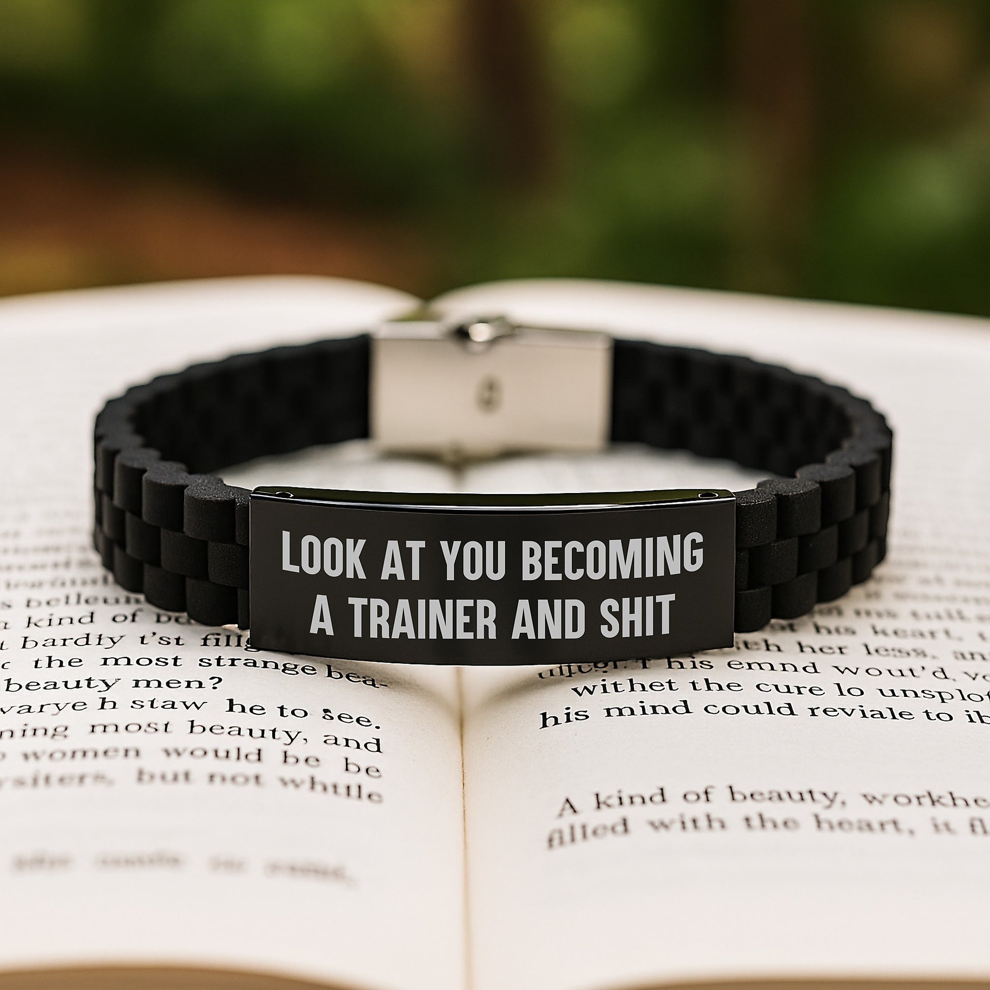 Trainer Gifts from Friends Funny Quote Glide lock Clasp Birthday Jewelry, Adjustable Silicone Stainless Steel Black Men's Trainer Accessories, Trainer Quote Jewelry for Women Coworkers - Image 2