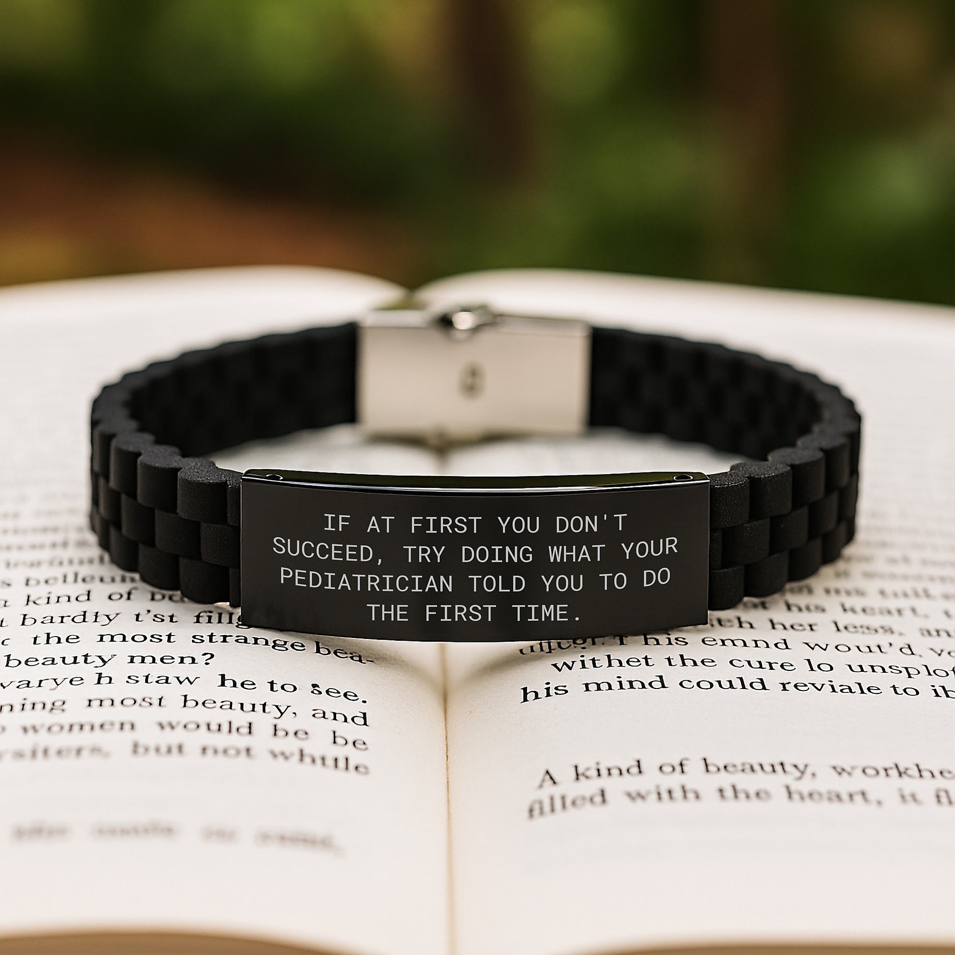 Funny Pediatrician Gifts for Graduation - Glide lock Clasp Black Stainless Steel Silicone Adjustable Bracelet from Mom to Pediatrician - Image 2