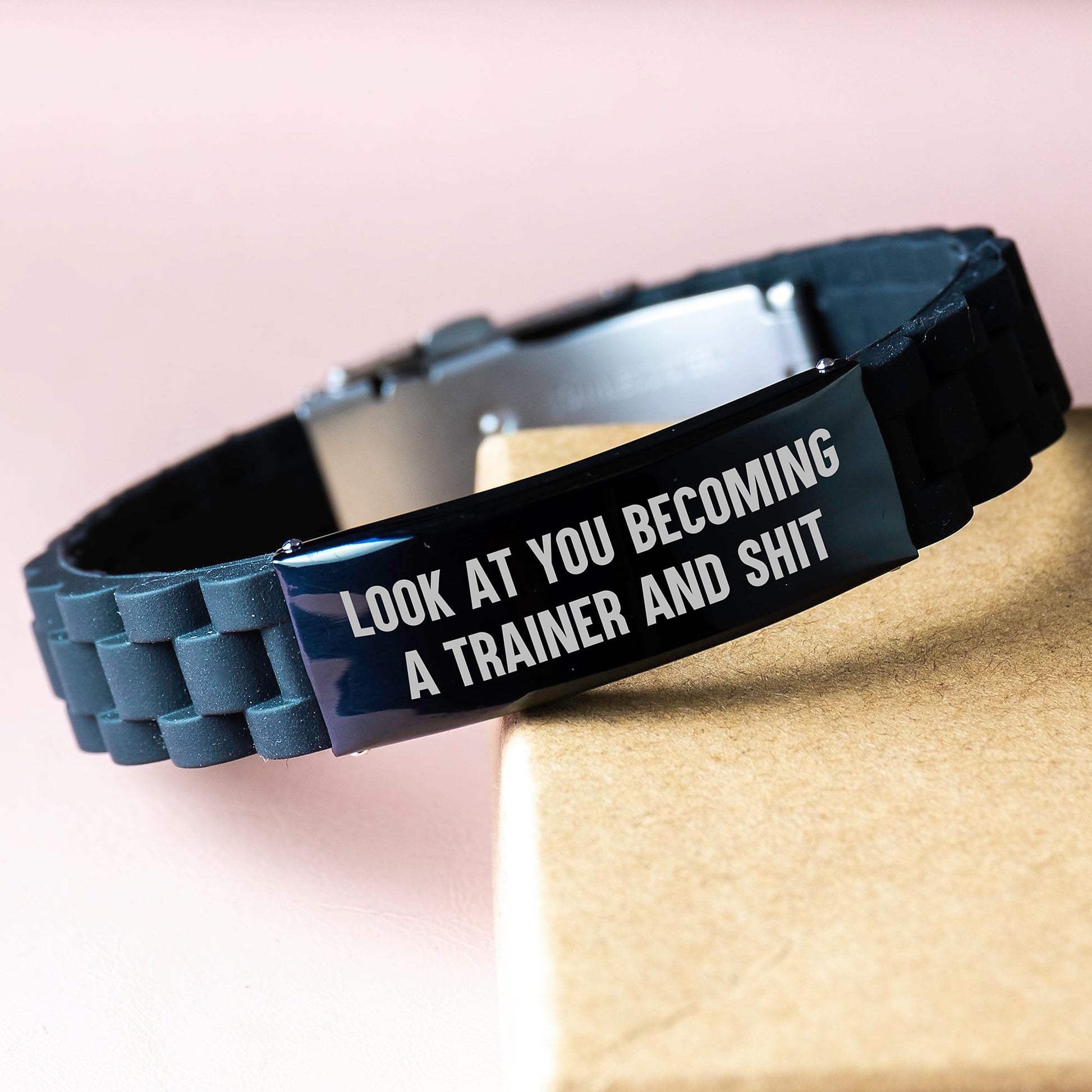 Trainer Gifts from Friends Funny Quote Glide lock Clasp Birthday Jewelry, Adjustable Silicone Stainless Steel Black Men's Trainer Accessories, Trainer Quote Jewelry for Women Coworkers - Image 3
