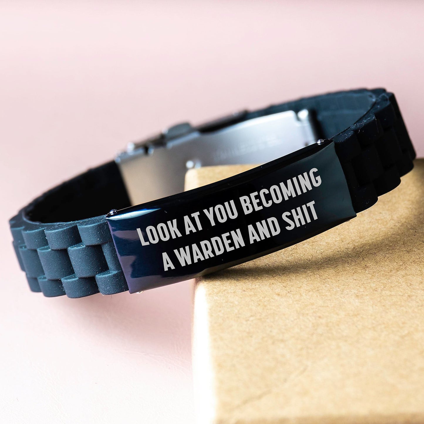 Funny Warden Christmas Unique Gifts from Friends to Warden, Glide lock Clasp Bracelet for Him, Warden Quote - Image 3