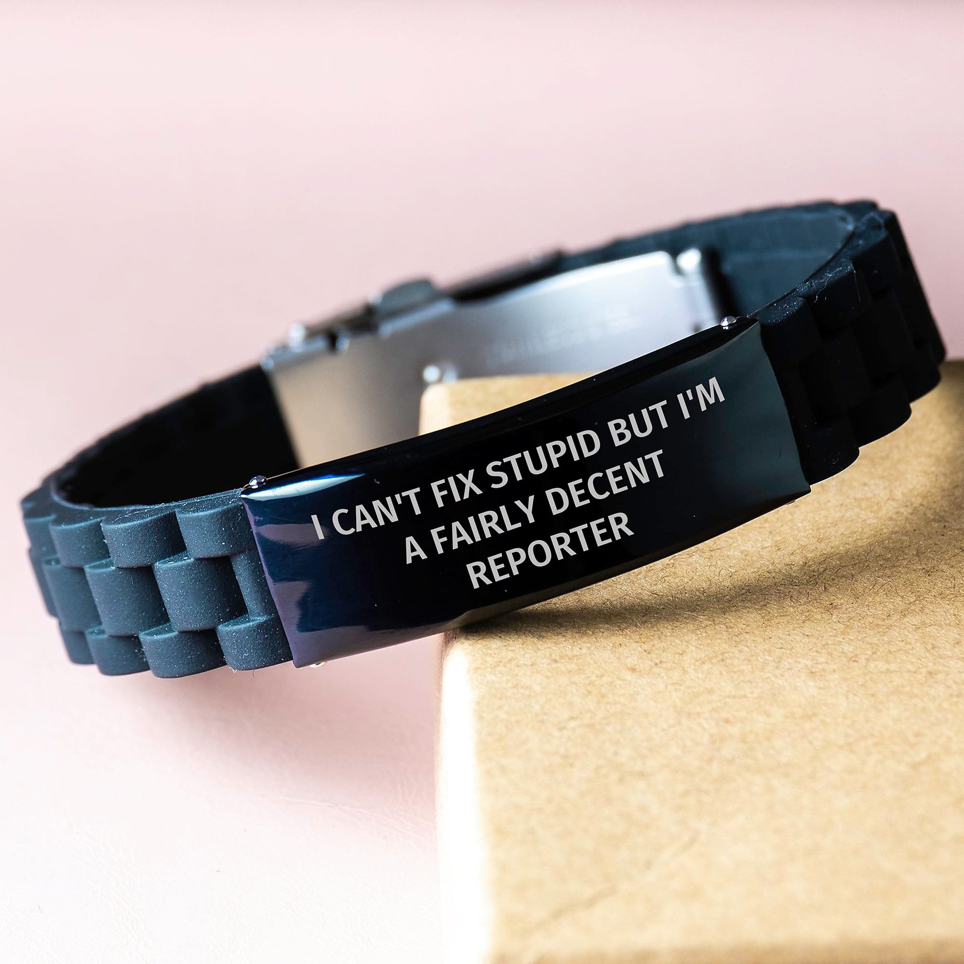 Funny Reporter Gifts, Christmas Unique Gifts for Reporter Friends, Glide lock Clasp Bracelet with Quote 'I Can't Fix Stupid But I'm A Fairly Decent Reporter' - Image 3