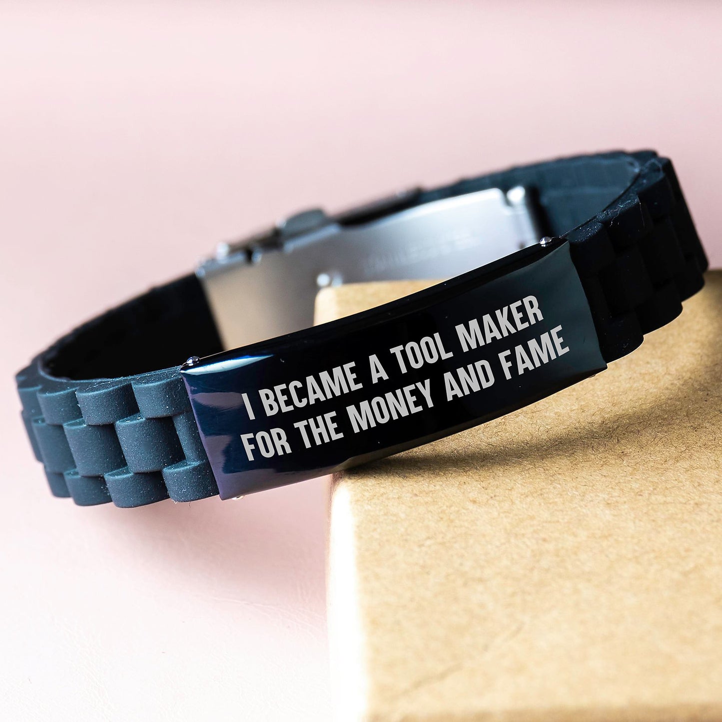 Tool Maker Gifts from Friends for Birthday - I Became A Tool Maker For The Money And Fame Quote Glide lock Clasp Bracelet for Men, Women, and Tool Maker Enthusiasts - Image 3