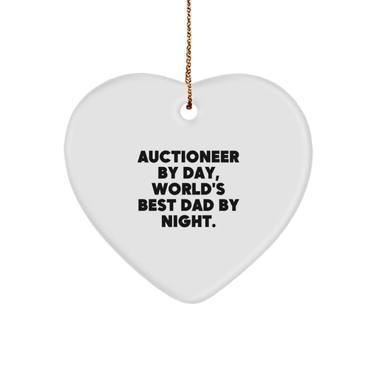 Auctioneer Heart Ornament Gifts from Men, Funny Quote, Christmas Unique Gifts for Auctioneer By Day, World's Best Dad By Night. - Image 1