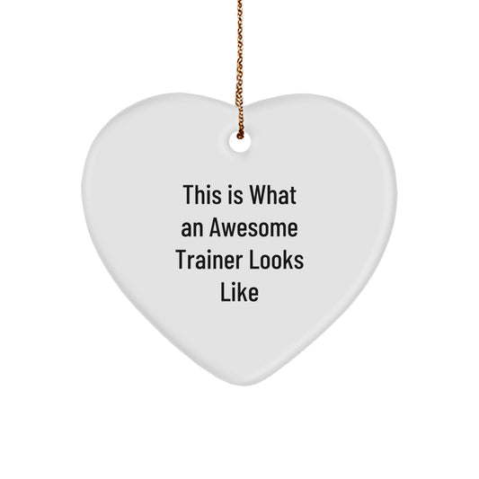 Funny Inspirational Trainer Gifts from Friends, Heart Ornament Quote This Is What An Awesome Trainer Looks Like, Perfect Christmas Unique Gifts for Him - Image 1