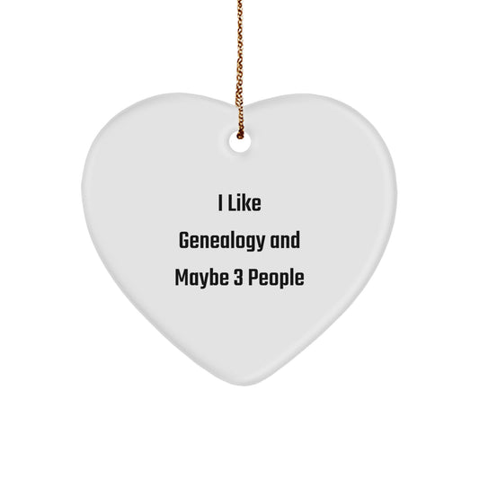 Genealogy Heart Ornament Gifts from Family Friends for Christmas, Funny Quote 'I Like Genealogy And Maybe 3 People', Unique Heart Shaped MDF Decor - Image 1