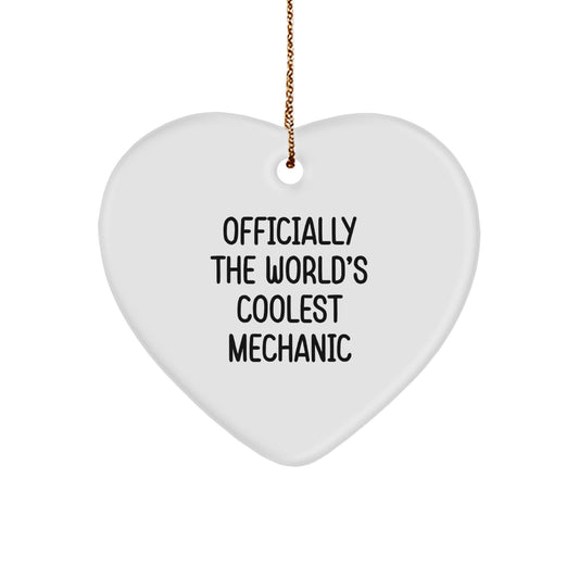 Cool Mechanic Gifts from Friends and Family, Officially the World's Coolest Mechanic Heart Ornament for Christmas - Image 1