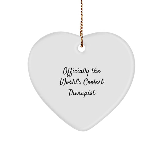Therapist Gifts from Friends, Funny Heart Ornament Officially The World's Coolest Therapist, Gifts for Therapist Christmas Unique - Image 1