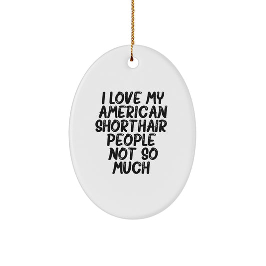 Funny American Shorthair Cat Gifts for Christmas, Oval Ornament, I Love My American Shorthair. People, Not So Much. Gifts from Men to Family - Image 1