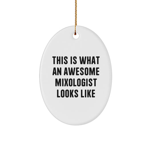 Funny Mixologist Gifts from Men to Friends - This Is What An Awesome Mixologist Looks Like Oval Ornament for Christmas Unique Gifts - Image 1