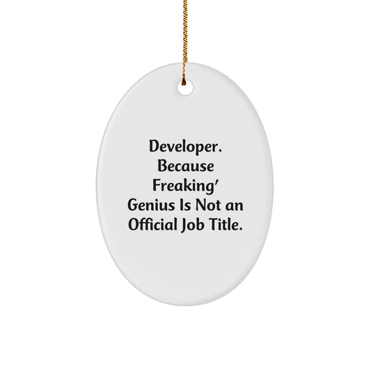 Developer Oval Ornament, Funny Quote, Oval Desk Decoration, White, Gifts for Developers, Unique Christmas Unique Gifts from Friends - Image 1