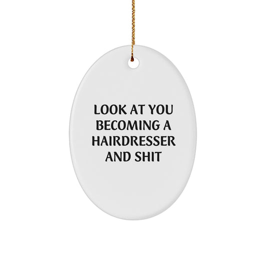 Funny Hairdresser Oval Ornament Gifts from Friends for Christmas, Oval Hairdresser Decor, Hairdresser Christmas Unique Gifts - Image 1