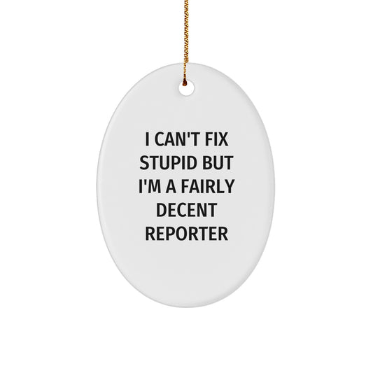 Funny Reporter Gifts for Men Oval Ornament I Can't Fix Stupid But I'm A Fairly Decent Reporter Christmas Unique Presents from Friends - Image 1