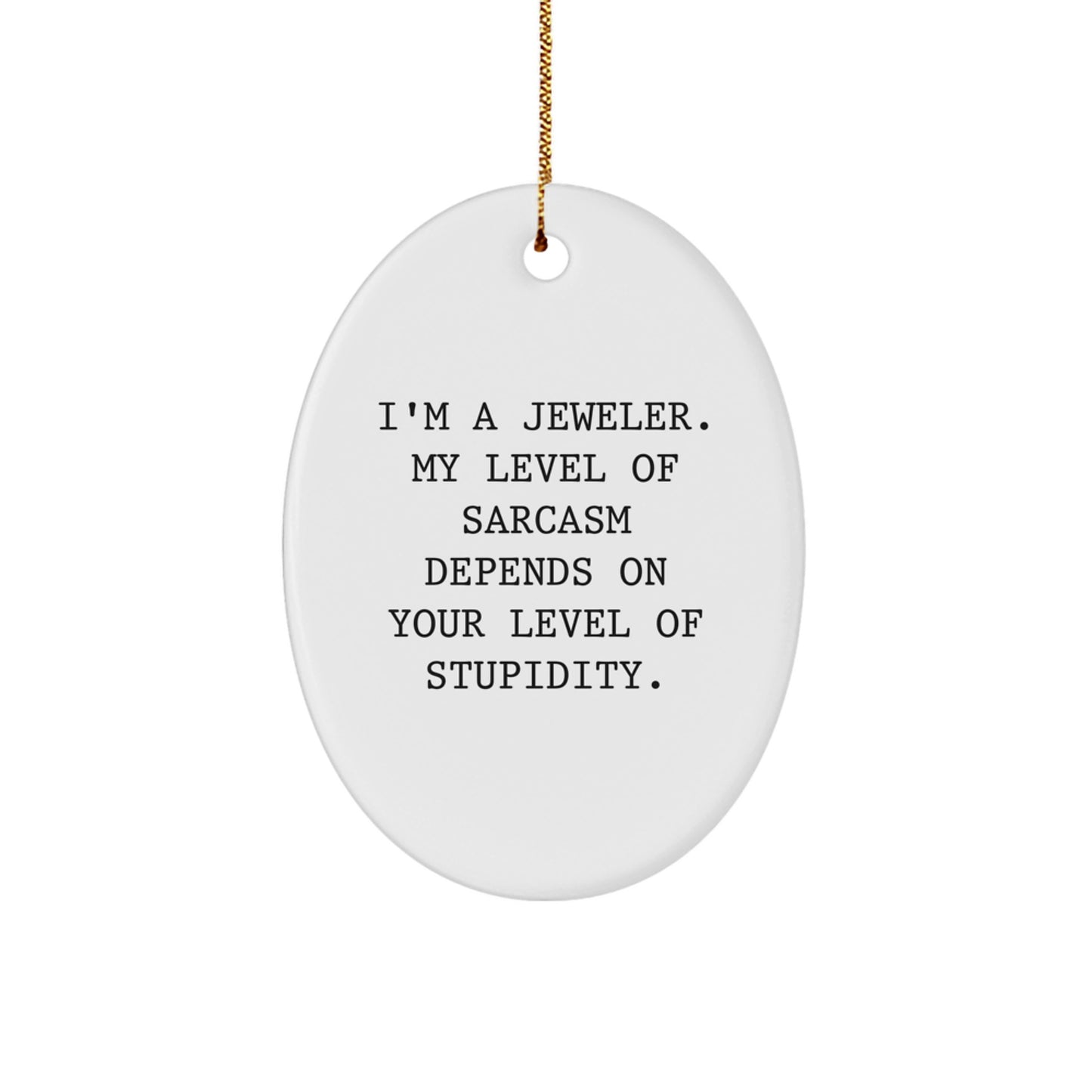 Funny Jeweler Gifts from Friends for Men Oval Ornament Christmas Unique Decorations, Sarcasm Level Depends on Your Level of Stupidity - Image 1