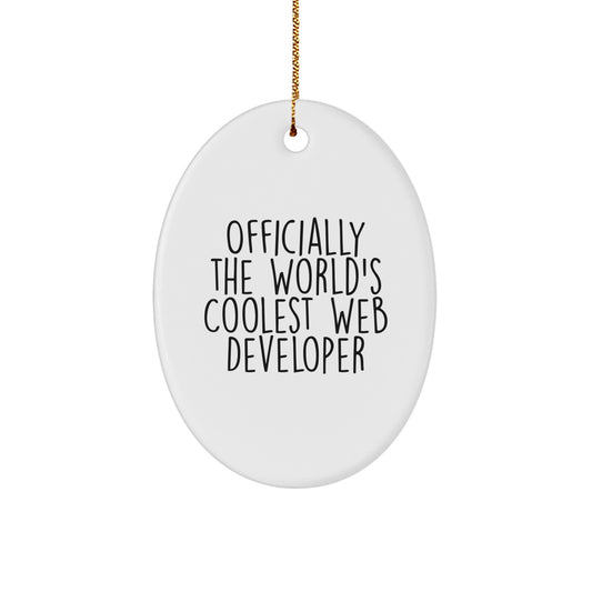 Unique Web Developer Oval Ornaments for Web Developer Friends, Funny 'Officially The World's Coolest Web Developer' Quote Christmas Unique Gifts from Family, Coworkers, Friends - Image 1