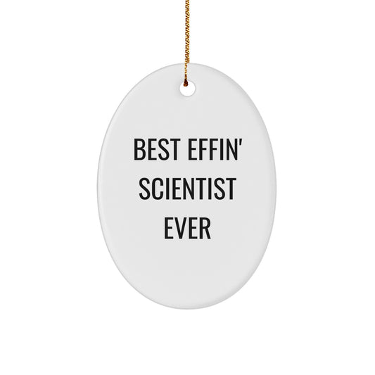 Funny Scientist Oval Ornament, Gifts from Men to Friends, Unique Christmas Decorations for Scientist Lovers, Best Effin' Scientist Ever Quote - Image 1