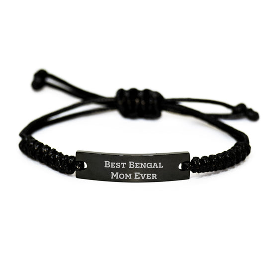 Bengal Cat Gifts for Mom, Funny Quotes, Black Rope Bracelet, Adjustable Valentine's Unique Jewelry - Image 1