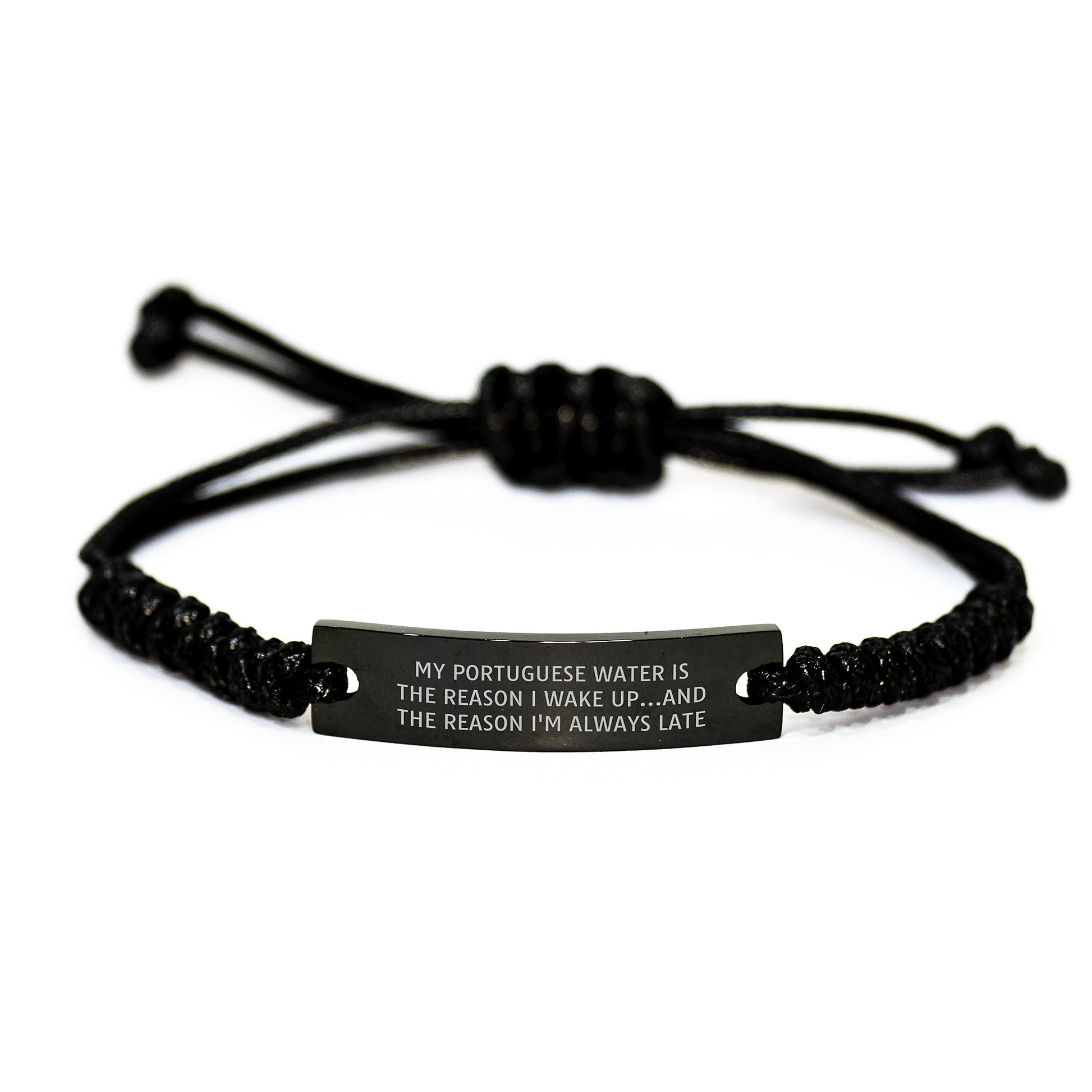Funny Portuguese Water Dog Birthday Unique Gifts from Friends - My Portuguese Water Is The Reason I Wake Up...and The Reason I'm Always Late Rope Bracelet for Portuguese Water Dog Lovers - Image 1