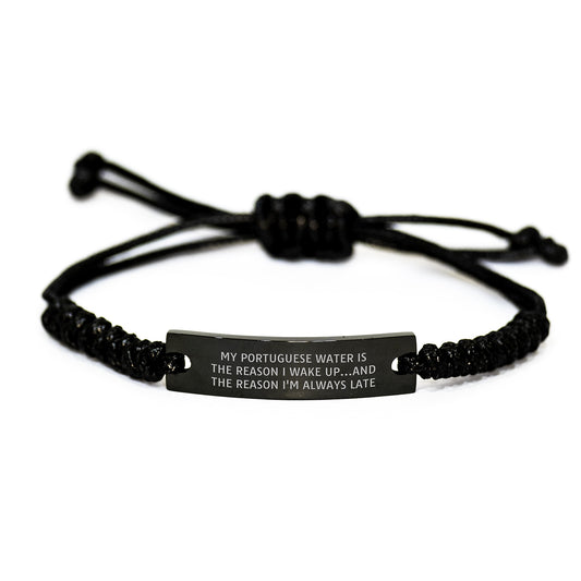 Funny Portuguese Water Dog Birthday Unique Gifts from Friends - My Portuguese Water Is The Reason I Wake Up...and The Reason I'm Always Late Rope Bracelet for Portuguese Water Dog Lovers - Image 1