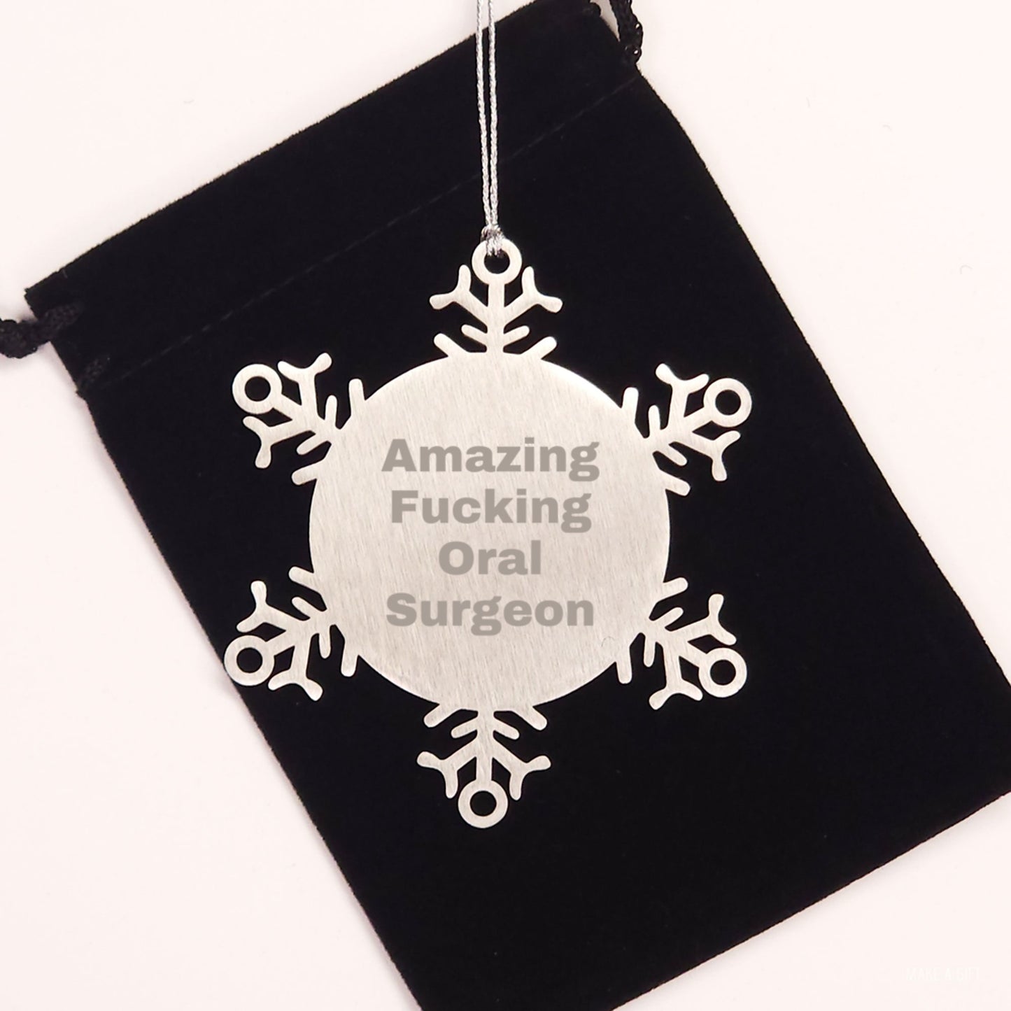 Oral Surgeon Christmas Unique Gifts from Men Women Friends Coworkers Family - Snowflake Ornament with Funny 'Amazing F--king Oral Surgeon' Quote, Oral Surgeon Presents - Image 2